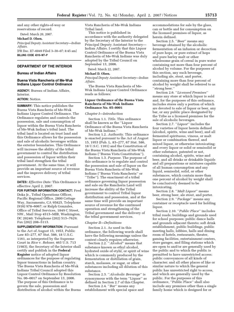 Notice Land acquisitions into trust Buena Vista Rancheria of MeWuk