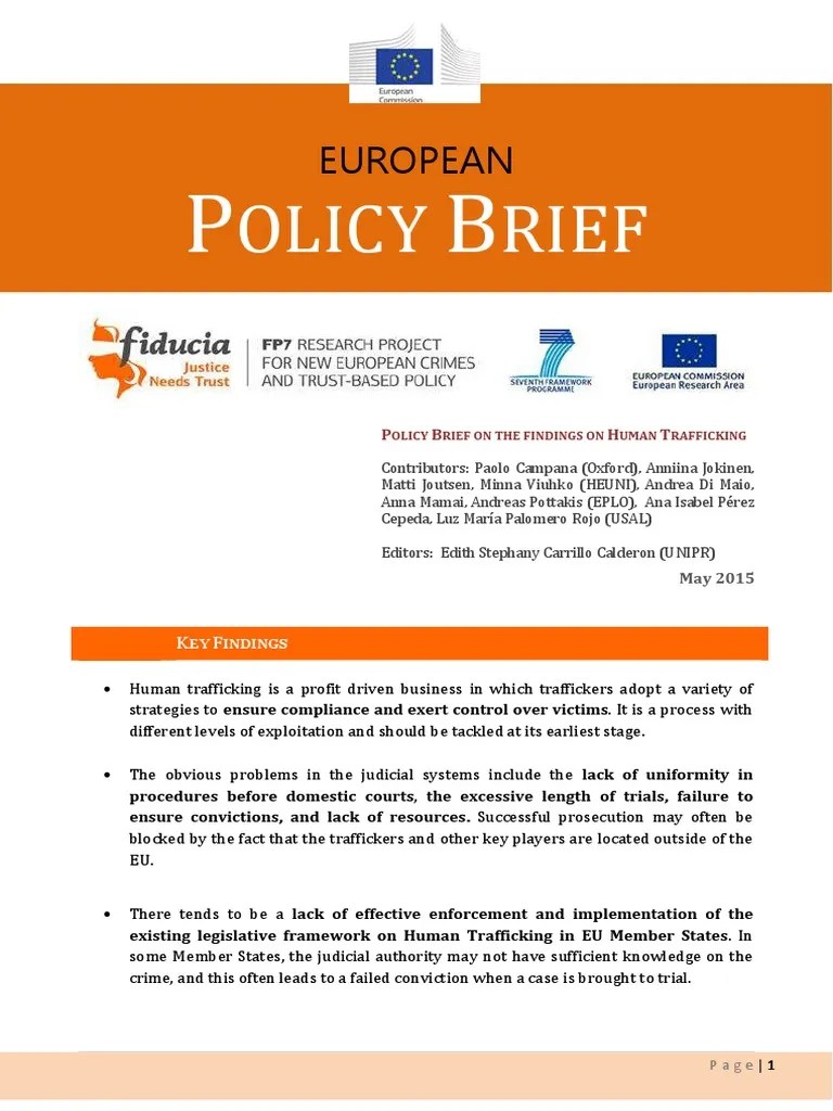 Policy Brief on Human Trafficking Victimology Human Trafficking