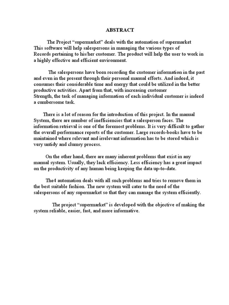 ABSTRACT the Project “supermarket” Deals With The System