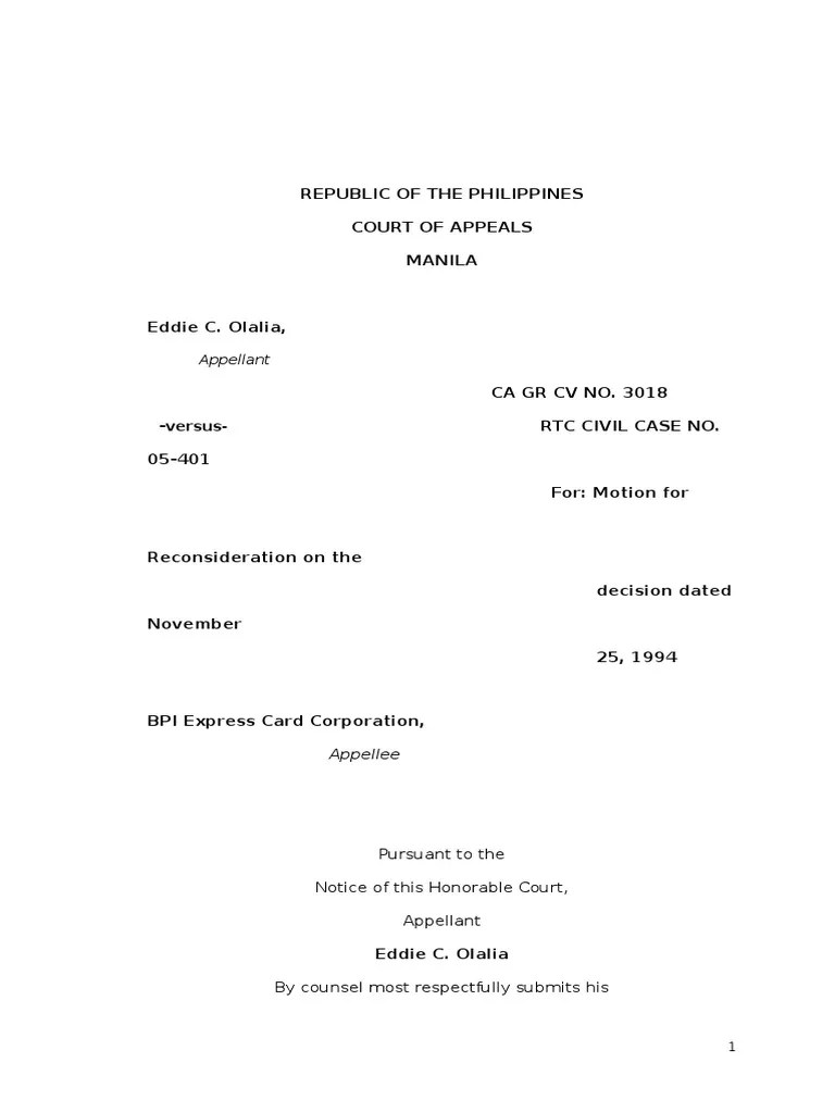 Appellant's Brief sample Brief (Law) Credit Card