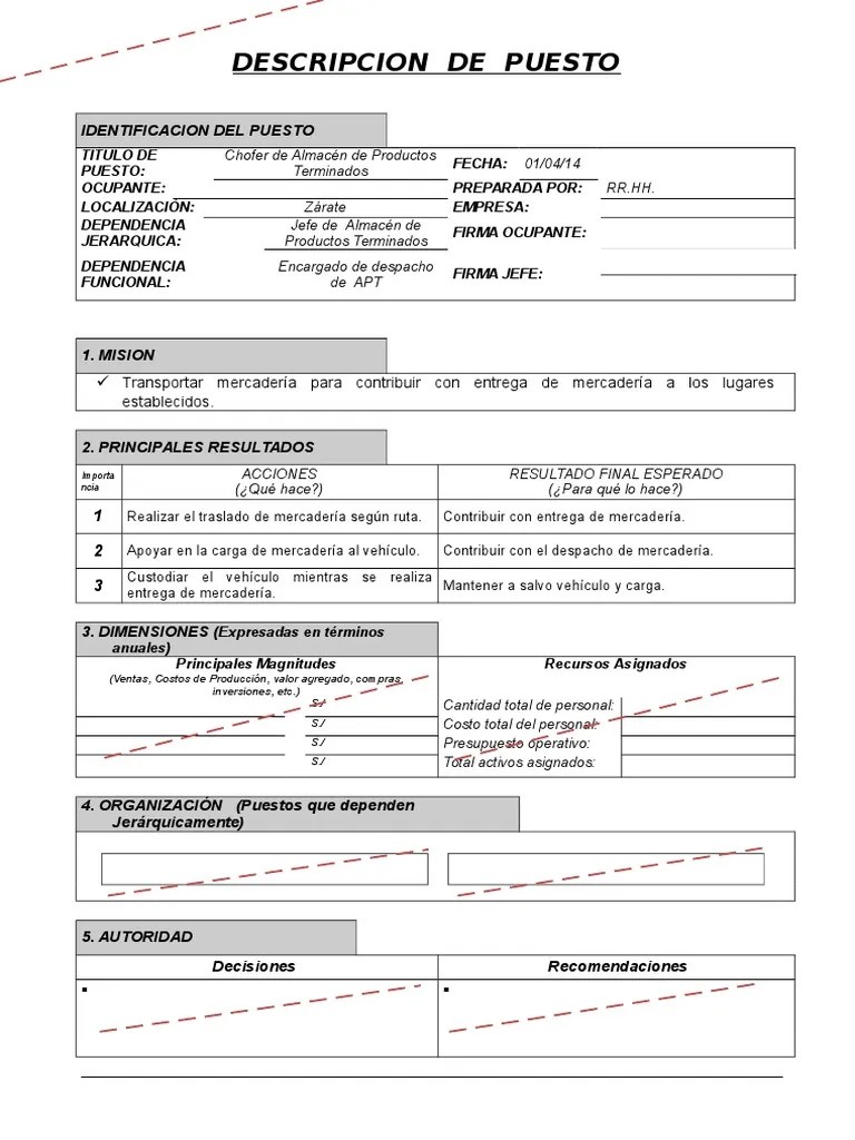 Descripción de puesto Chofer