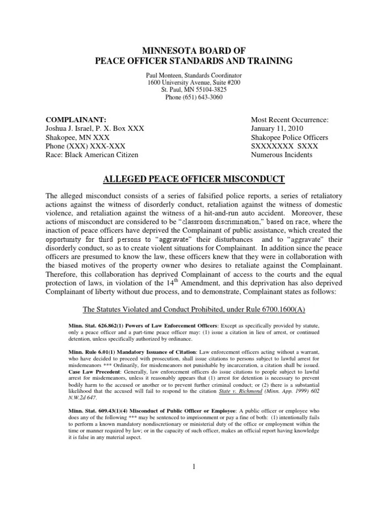 How To File A Police Misconduct Complaint PDF Arrest Virtue