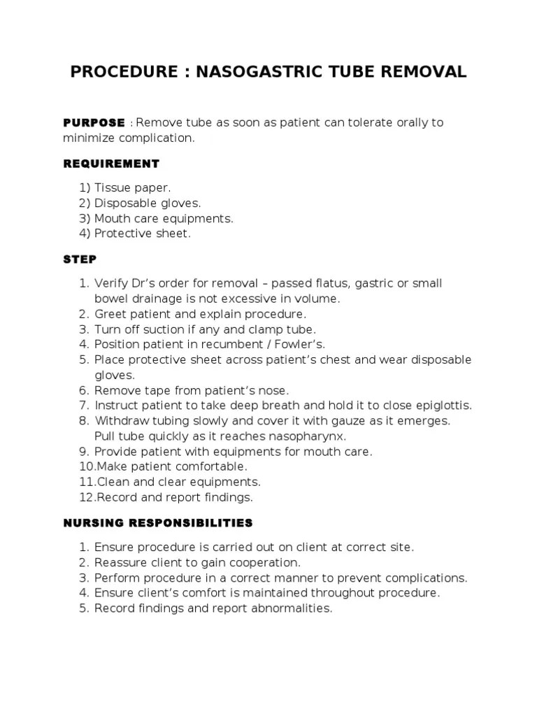 NG Tube Removal Procedure