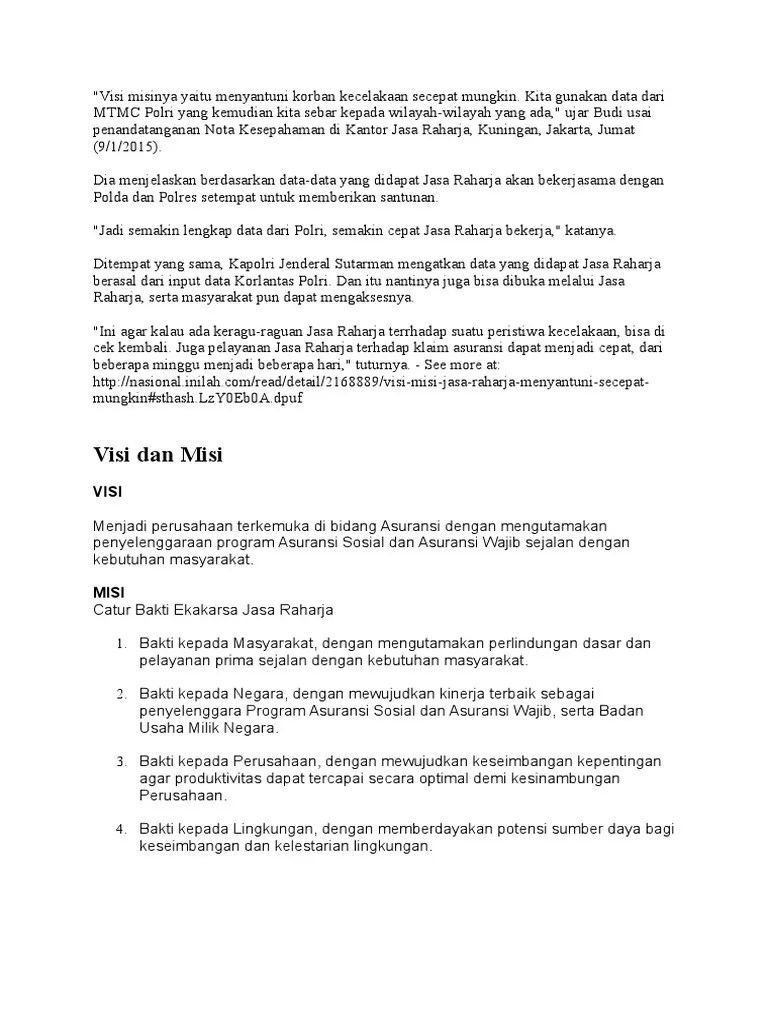 Visi Misi PT Jasa Raharja | PDF