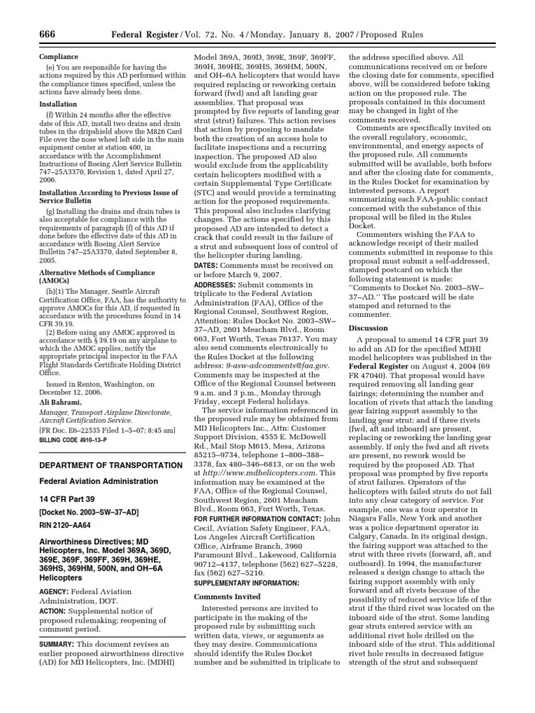 Proposed Rule Airworthiness directives MD Helicopters, Inc. Federal