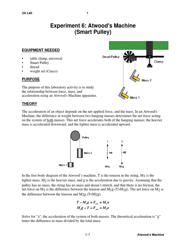 2A Lab 5 Atwood's Machine PDF Tension (Physics) Mass