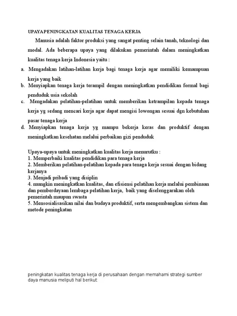 Upaya Peningkatan Kualitas Tenaga Kerja | PDF