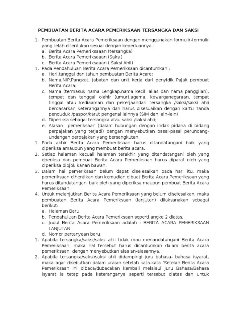 Pembuatan Berita Acara Pemeriksaan Tersangka Dan Saksi | PDF