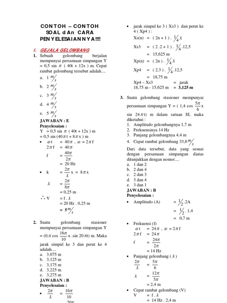 Contoh Soal Dan Cara Penyelesaiannya Bab Gejala Gelombang