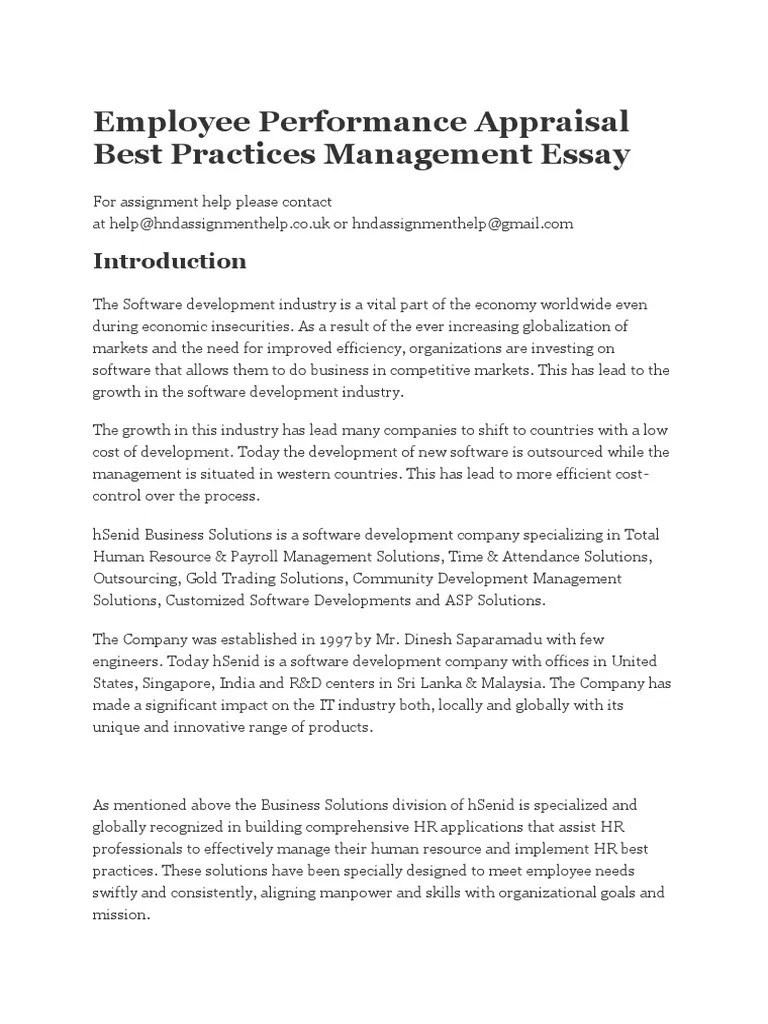 Employee Performance Appraisal Best Practices Management Essay PDF