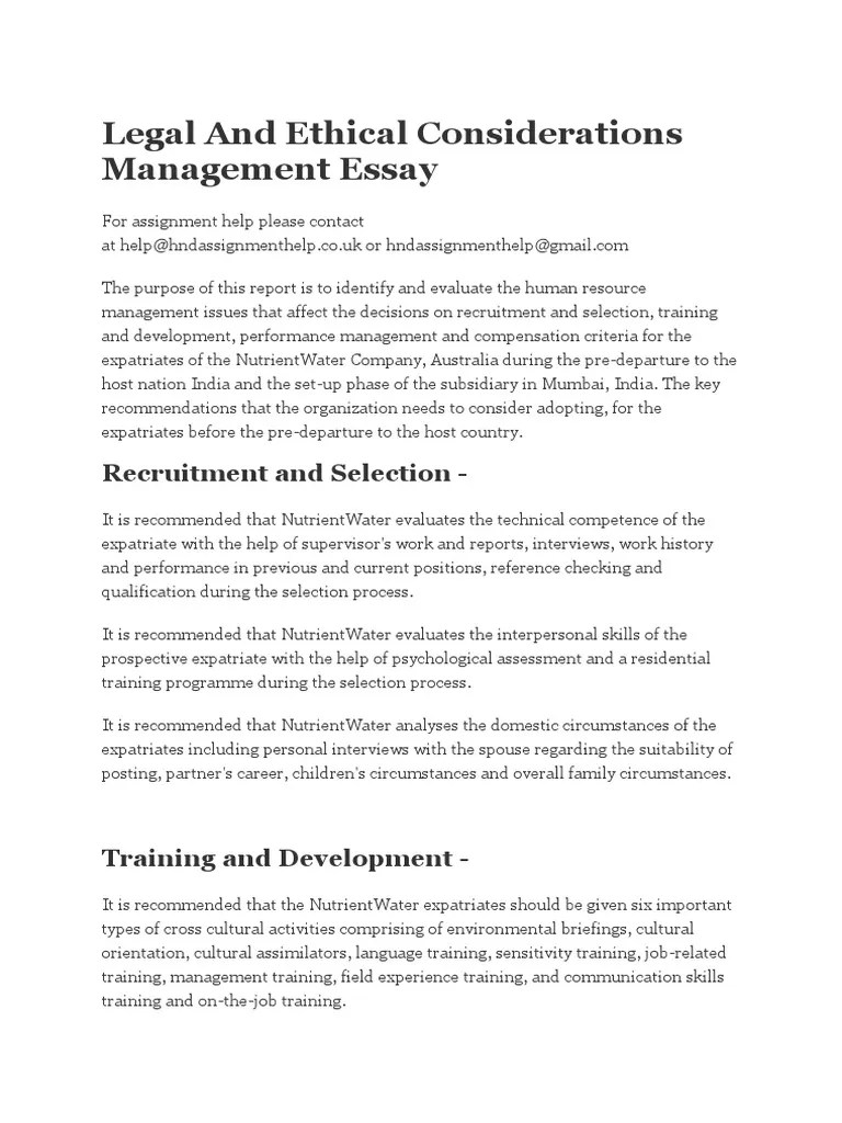 Legal and Ethical Considerations Management Essay Leadership