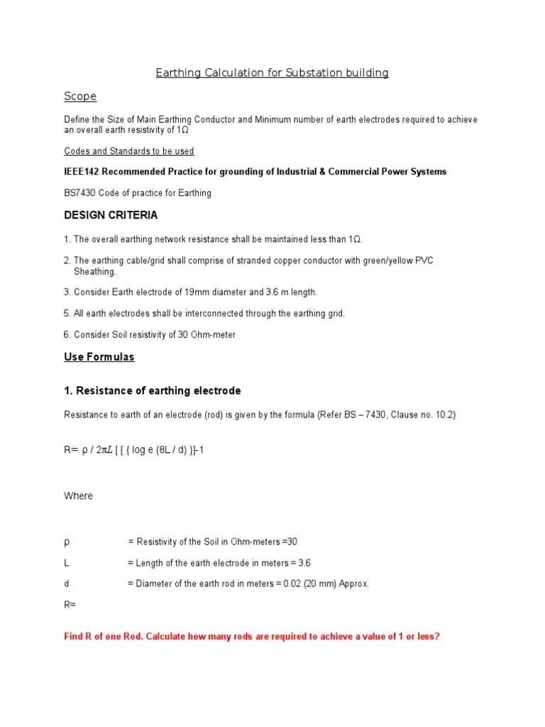 Earthing Calculation for Substation Building