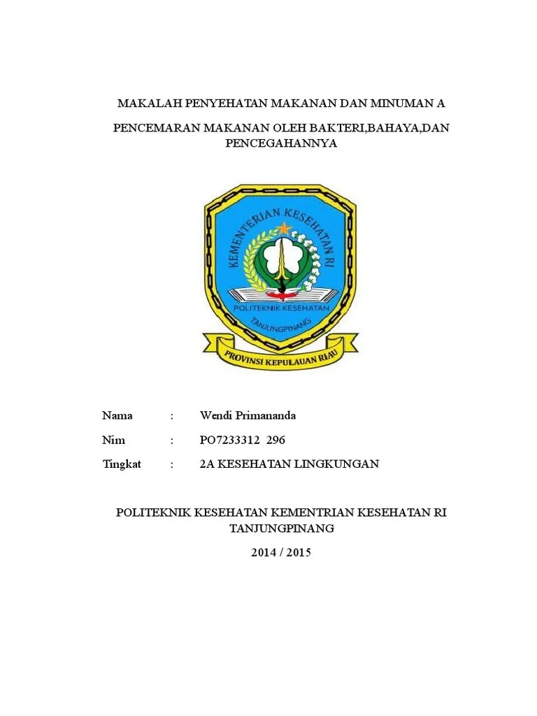 Makalah Penyehatan Makanan Dan Minuman A