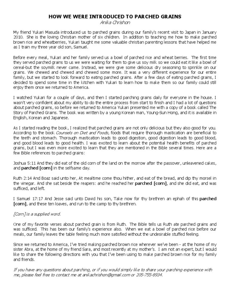Directions For Making Parched Rice PDF Rice Book Of Ruth