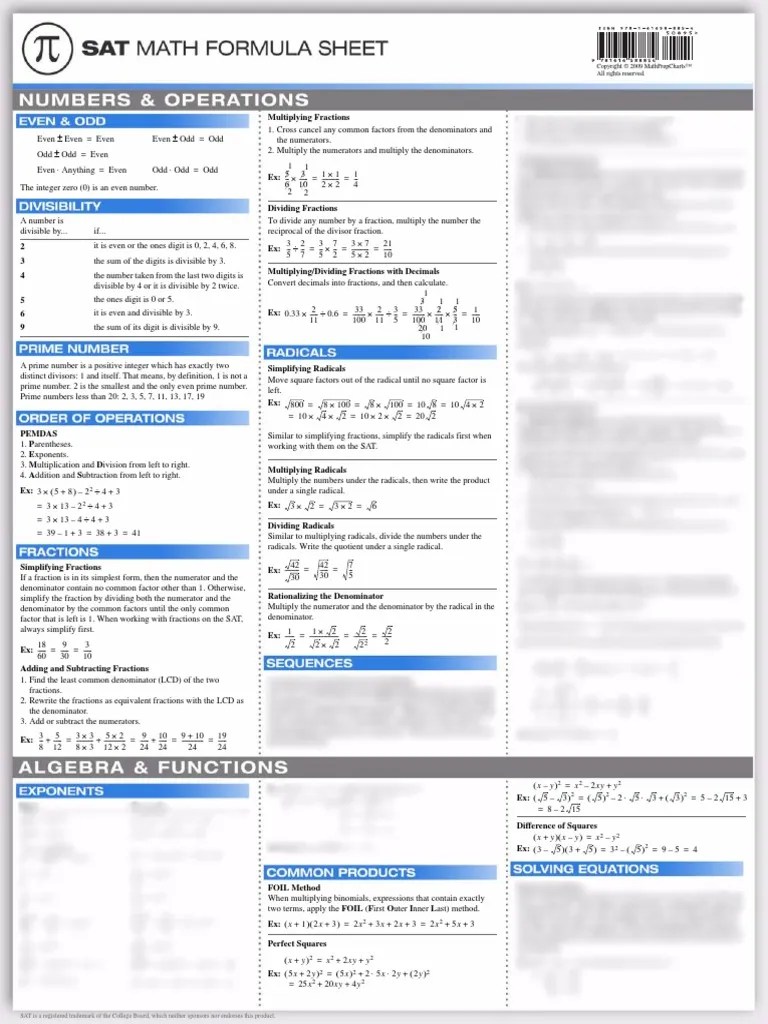 SAT Math Formula Sheet Preview Fraction (Mathematics