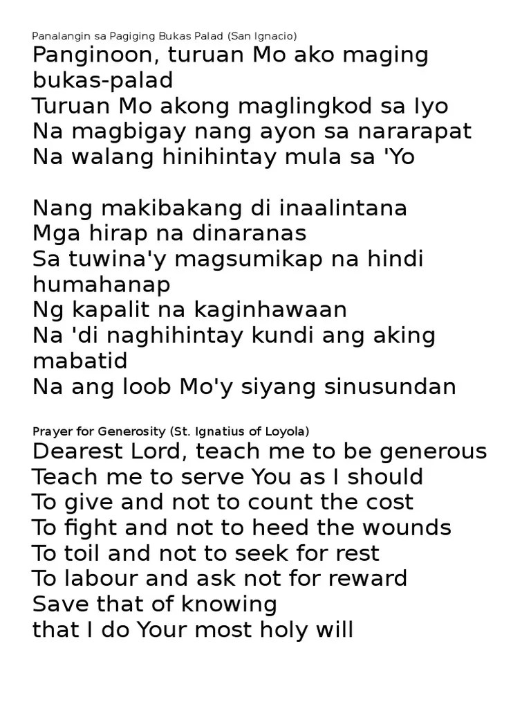 Panalangin Sa Pagiging Bukas Palad