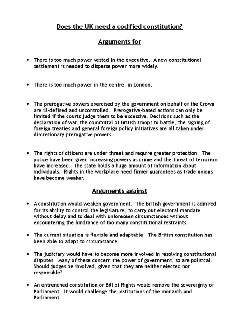 Does The UK Need A Codified Constitution PDF