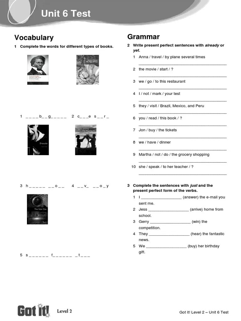 Unit 6 Test Vocabulary Grammar