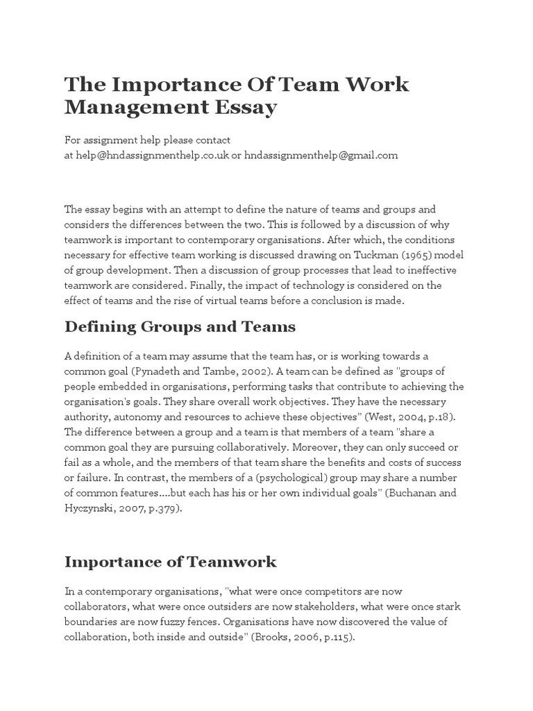 The Importance of Team Work Management Essay Goal Behavioural Sciences