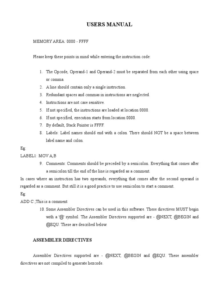 Manual PDF Assembly Language Instruction Set