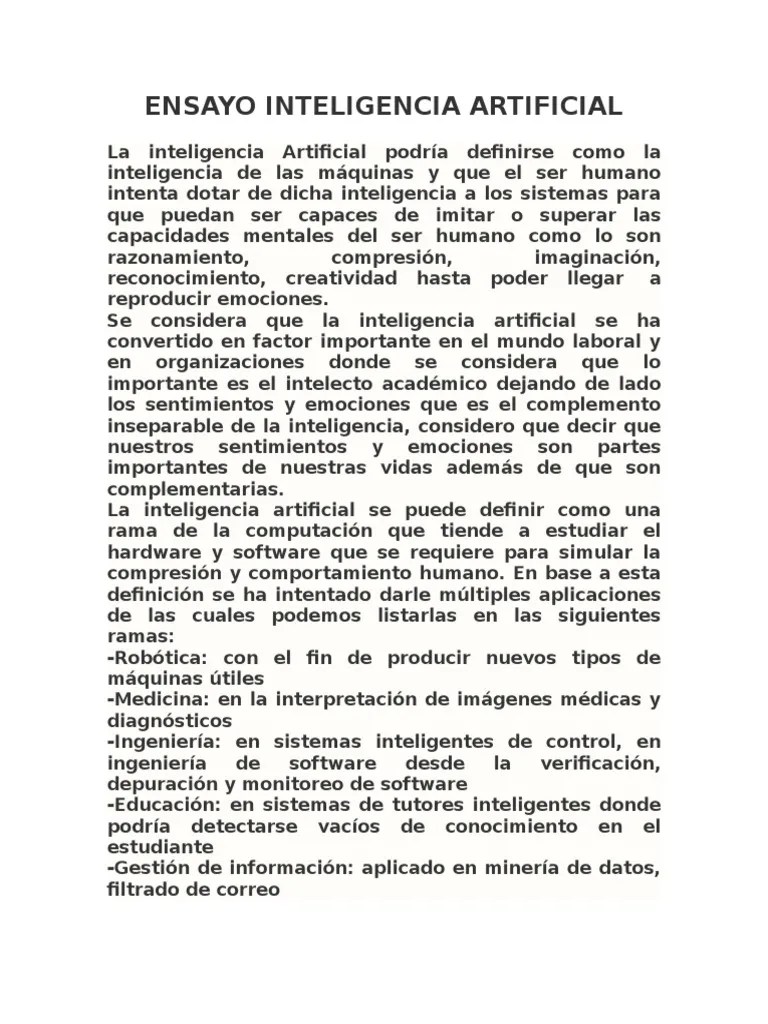 Ensayo Inteligencia Artificial PDF Inteligencia artificial Inteligencia (IA) y semántica