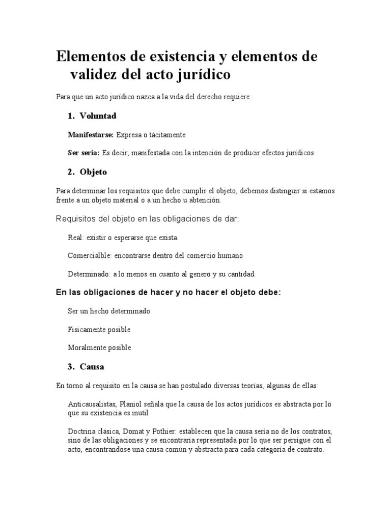 Elementos de Existencia y Elementos de Validez Del Acto Jurídico PDF