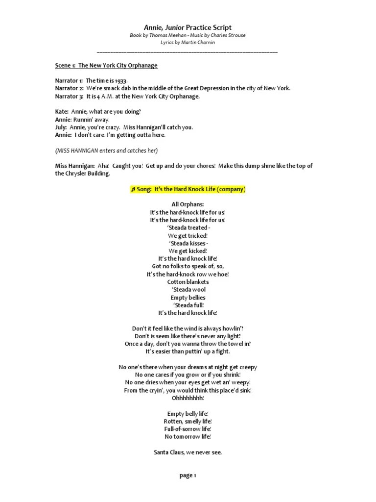 Annie Script PDF PDF Annie (Musical) Entertainment (General)