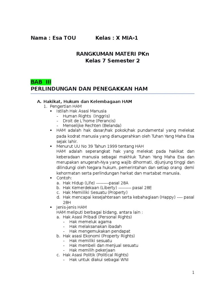 Ringkasan Materi Pelajaran PKN SMP Kelas VII Semester 2 | PDF