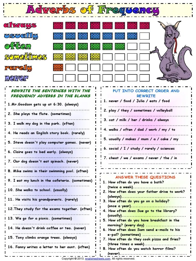 Adverbs of Frequency Worksheet 1