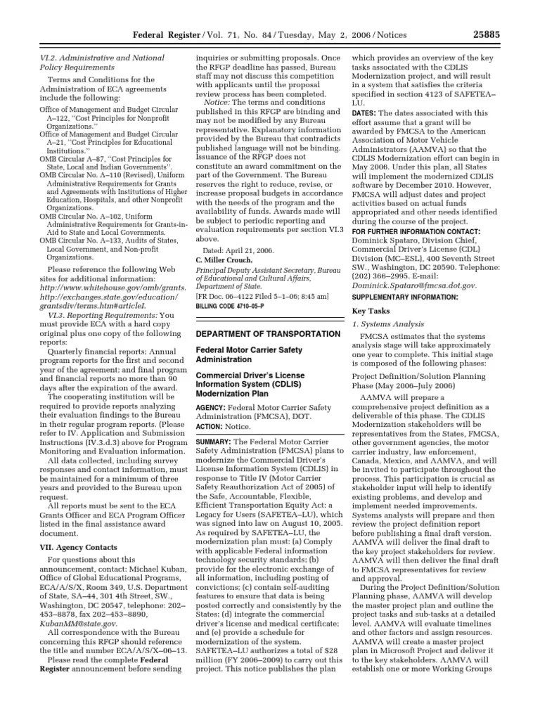 Notice Motor carrier safety standards Commercial Driver's License