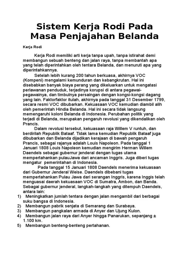 Sistem Kerja Rodi Pada Masa Penjajahan Belanda | PDF