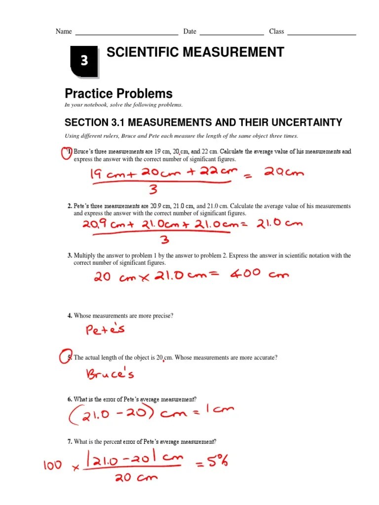 Chapter 3 Practice Problems Key PDF Significant Figures Measurement