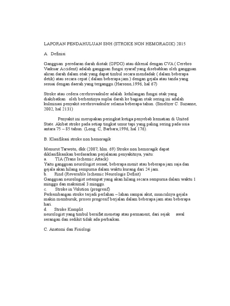 Laporan Pendahuluan Stroke Non Hemoragik