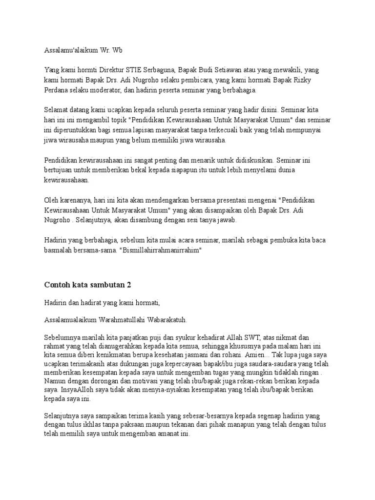 Contoh Kata Sambutan