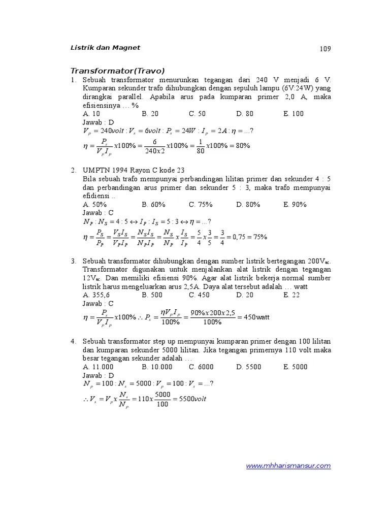 Sebuah Trafo Memiliki Efisiensi 75 – Belajar