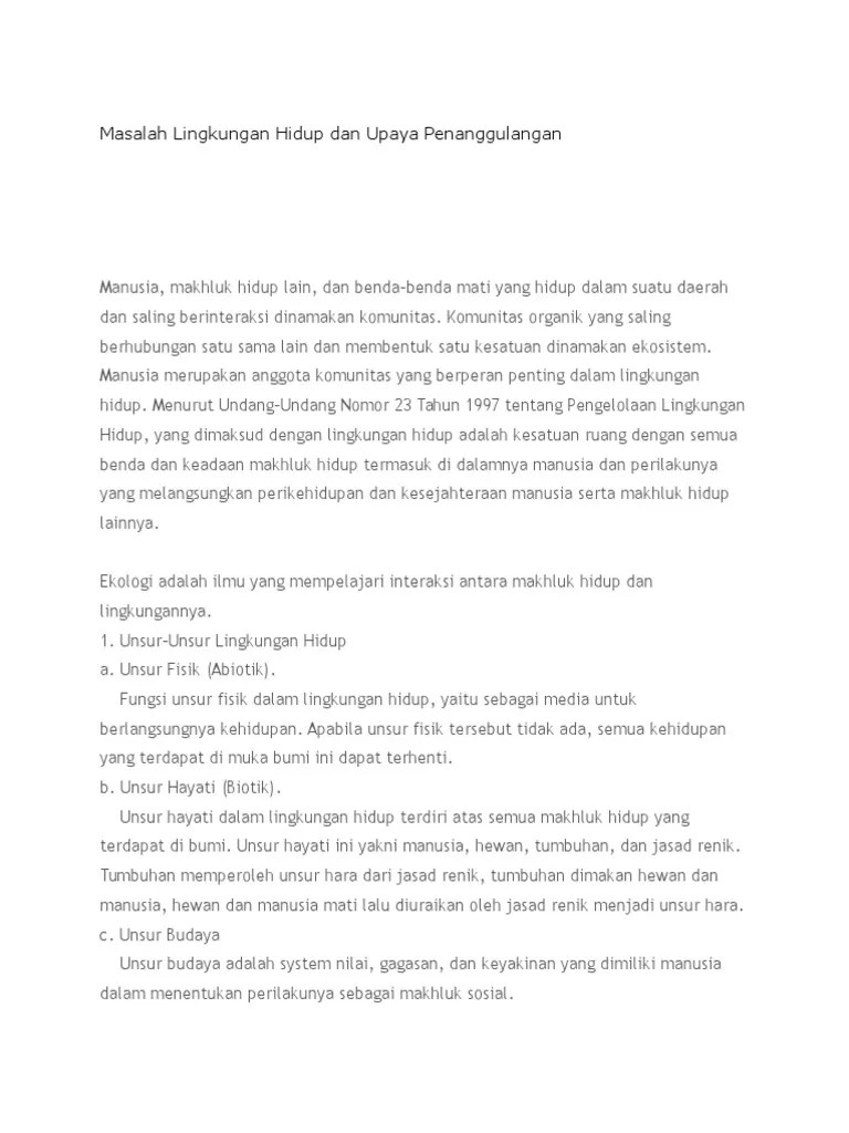 Masalah Lingkungan Hidup Dan Upaya Penanggulangan