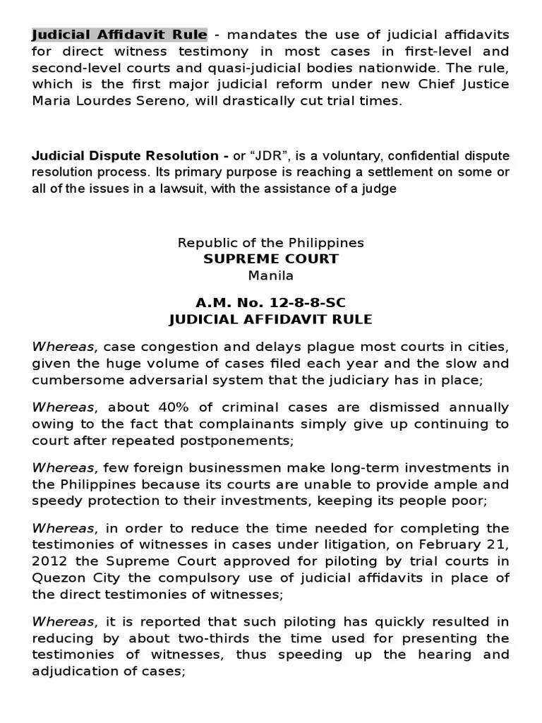 Judicial Affidavit Rule Witness Affidavit