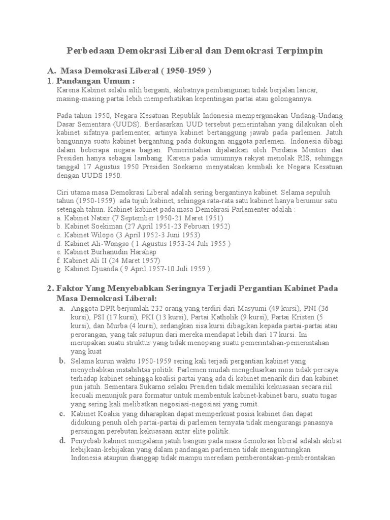 Sebutkan Perbedaan Dalam Pelaksanaan Demokrasi Liberal Dan Demokrasi  Terpimpin