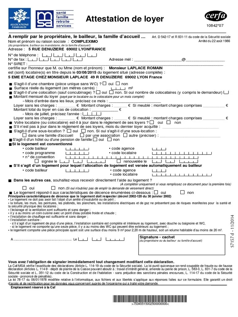 L'Attestation de Loyer (2) Logement Sécurité