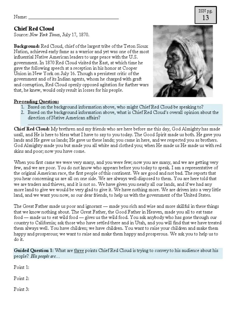 chief red cloud speech 1870 with gqs Native Americans In The United