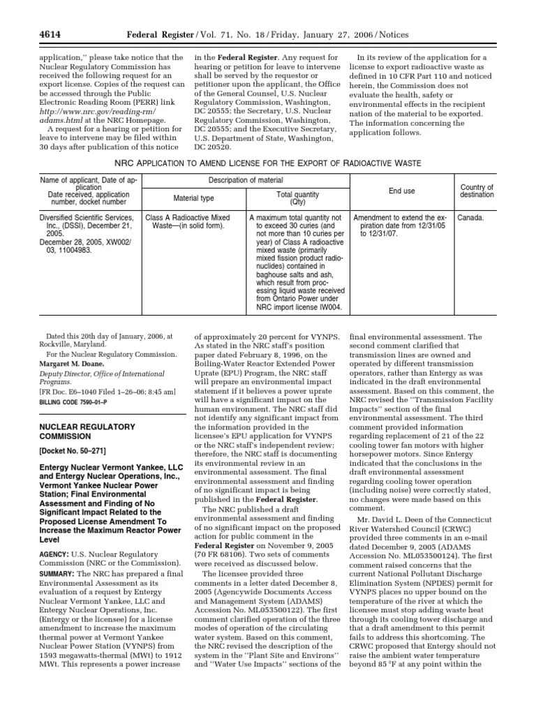 Notice Environmental Statements Availability, Etc. Entergy Nuclear