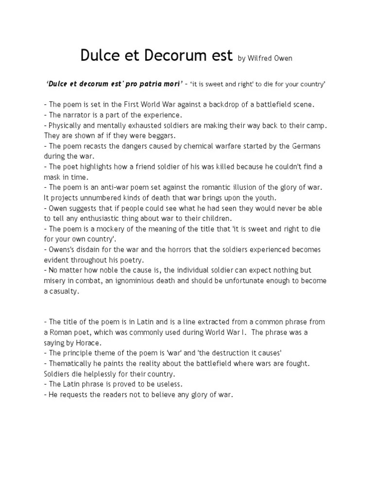 Dulce Et Decorum Est Summary Poetry Unrest