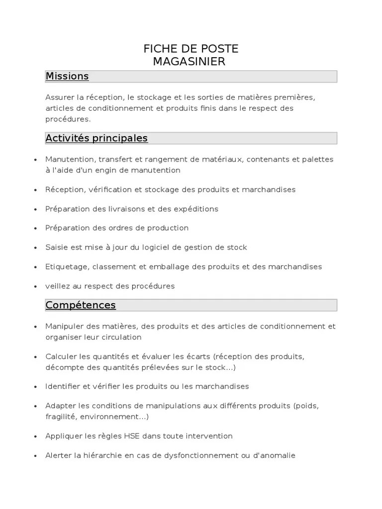 Fiche de Poste Es | PDF