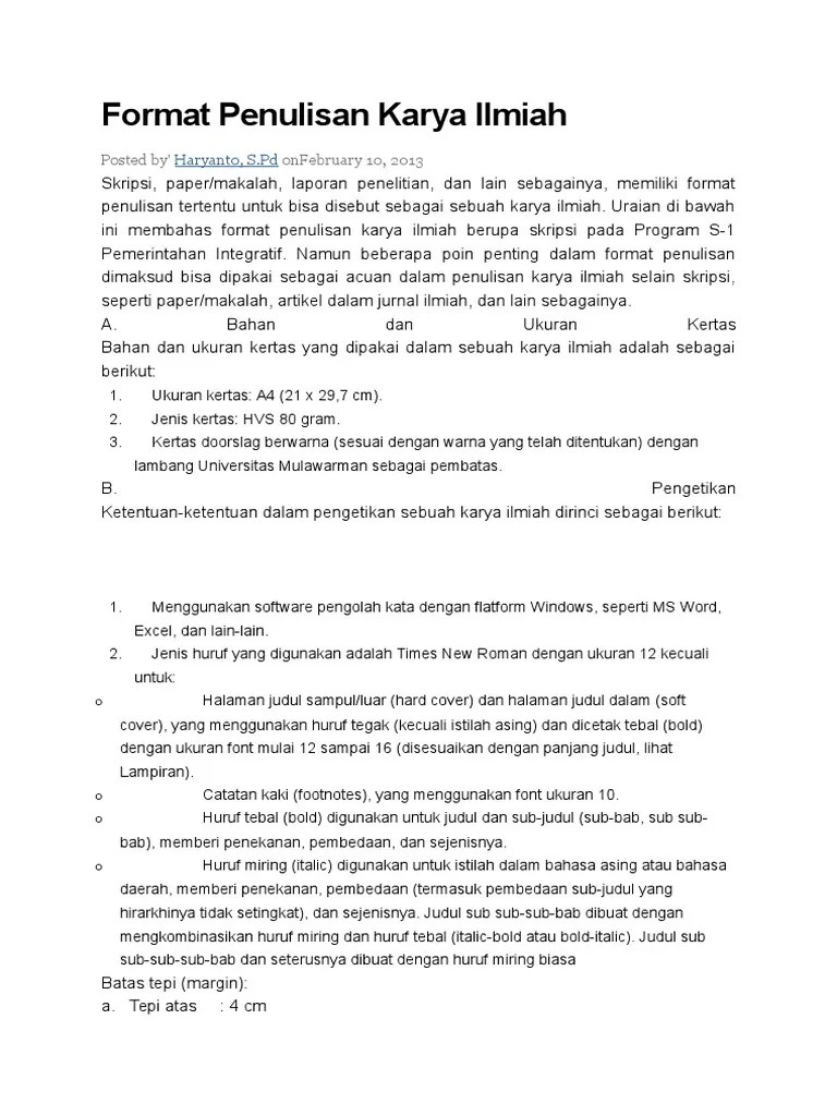 Format Penulisan Karya Ilmiah
