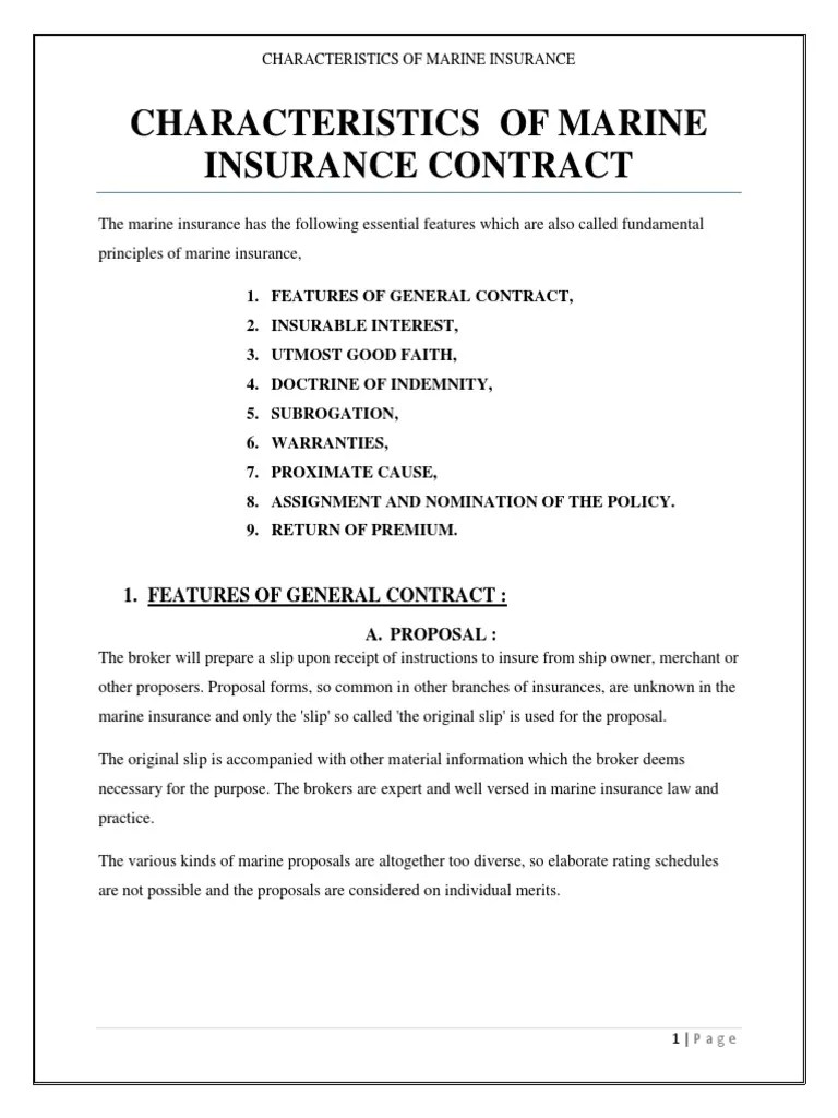 Characteristics of Marine Insurance Insurance Indemnity