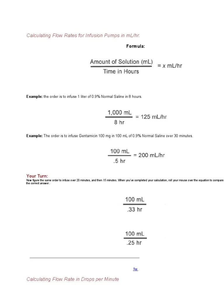Calculating Flow Rates for Infusion Pumps in ML