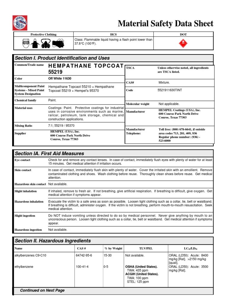 hempel material safety data sheets