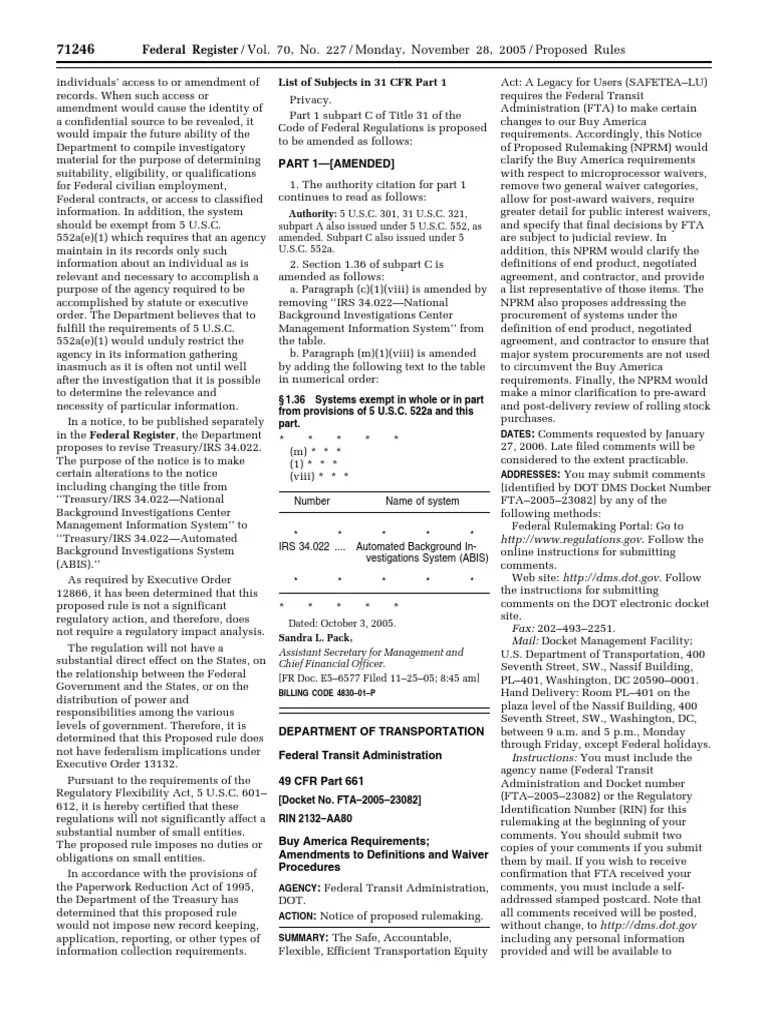 Proposed Rule Buy America requirements; definitions and waiver