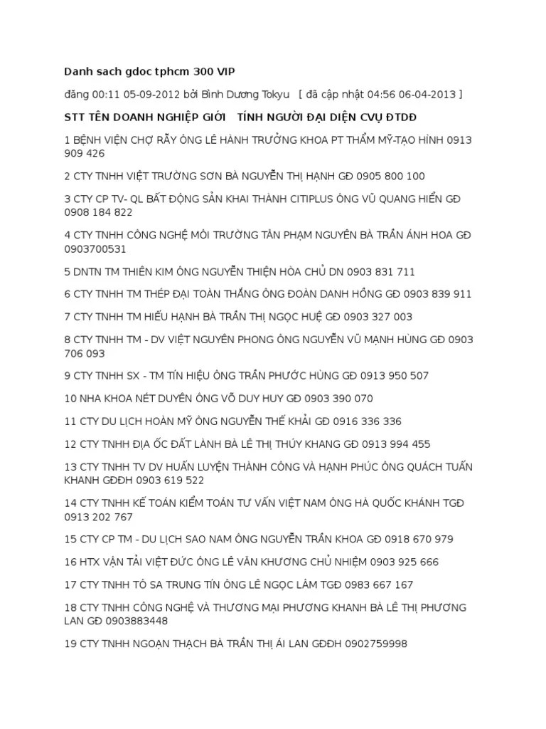Danh Sach Gdoc TPHCM 300 VIP Docxgf PDF