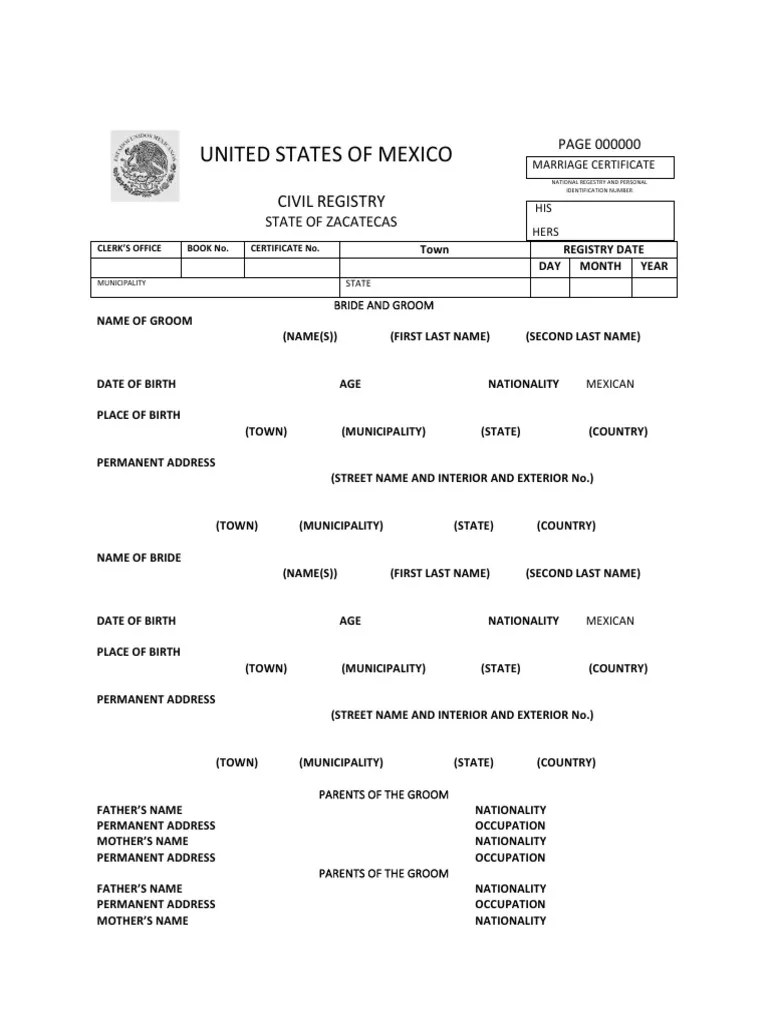 Mexico Marriage Certificate